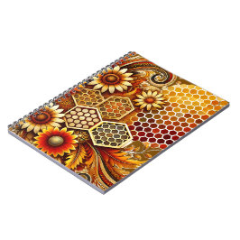 Caderno Espiral Notebook com Honeycomb e Design Floral