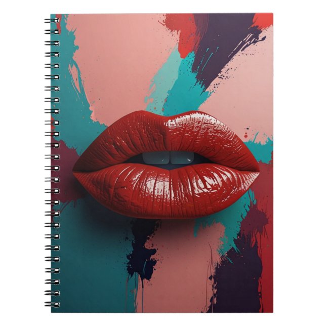 Caderno Espiral Notebook com Lábios vermelhos e cores negros (Frente)