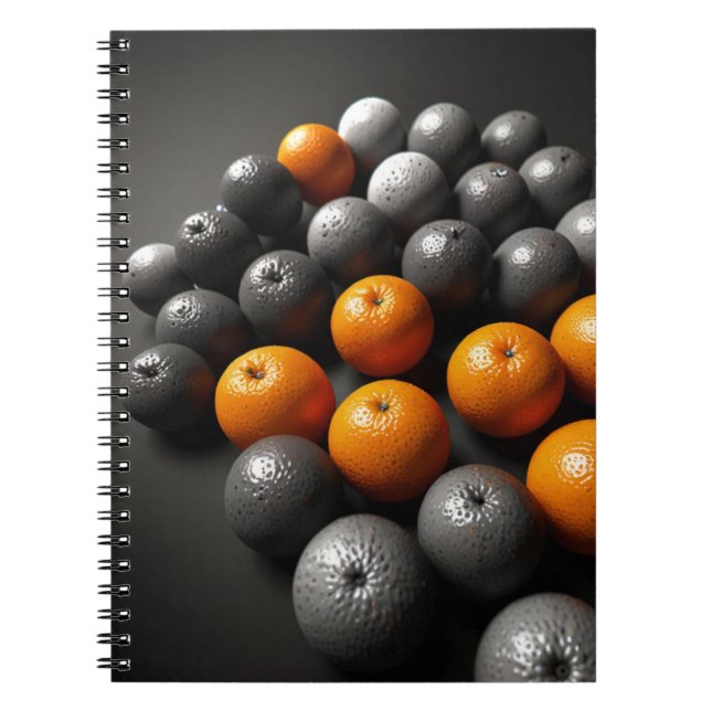 Caderno Espiral Notebook com laranja vibrante e padrão de Cinza (Frente)