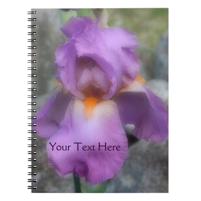 Caderno Espiral Notebook com lavanda com flor Iris (Frente)