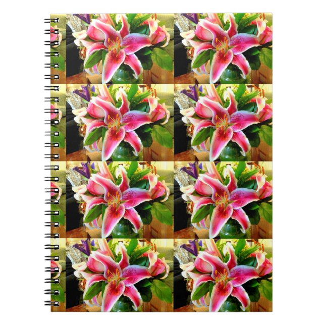 Caderno Espiral notebook com lírios cor-de-rosa (Frente)