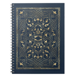 Caderno Espiral Notebook com Marinho e quadro Dourado