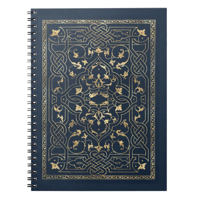 Caderno Espiral Notebook com Marinho e quadro Dourado (Frente)