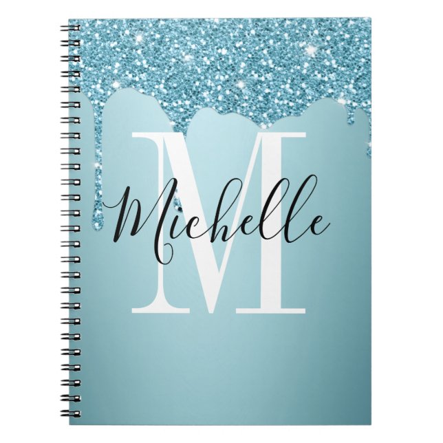 Caderno Espiral Notebook com monograma azul esbranquiçado (Frente)
