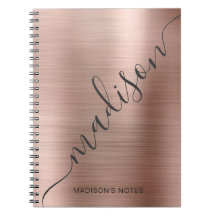Notebook com nome de script do Monograma Dourado d
