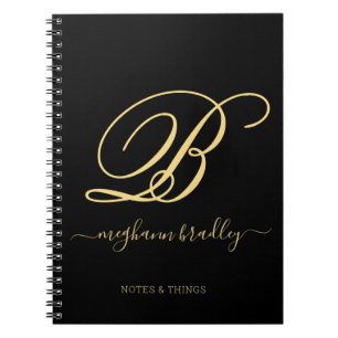 Caderno Espiral Notebook com nome Dourado preto moderno