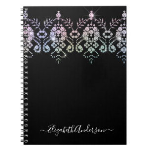 Caderno Espiral Notebook com nome para monograma preto-branco eleg