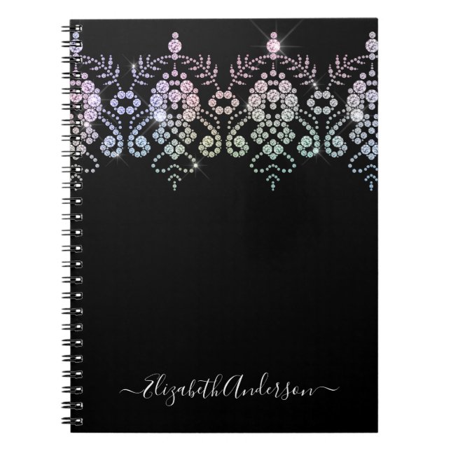 Caderno Espiral Notebook com nome para monograma preto-branco eleg (Frente)