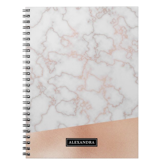 Caderno Espiral Notebook com nome personalizado Dourado Marble Fau (Frente)