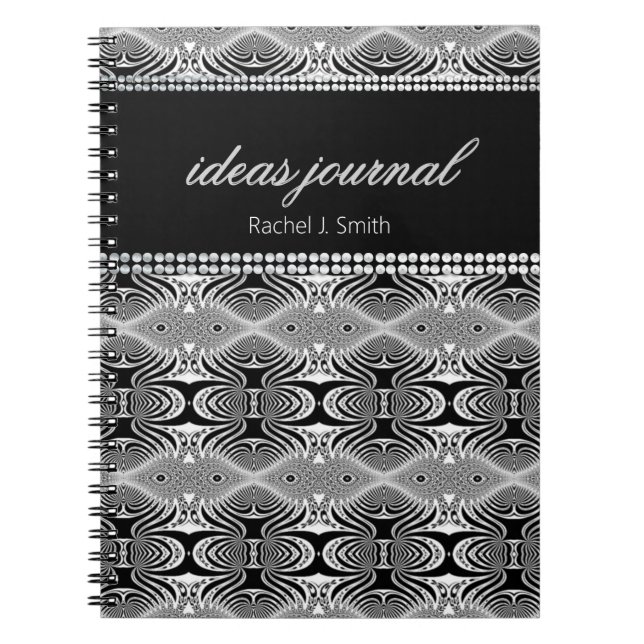 Caderno Espiral Notebook com nome personalizado preto branco Tripp (Frente)