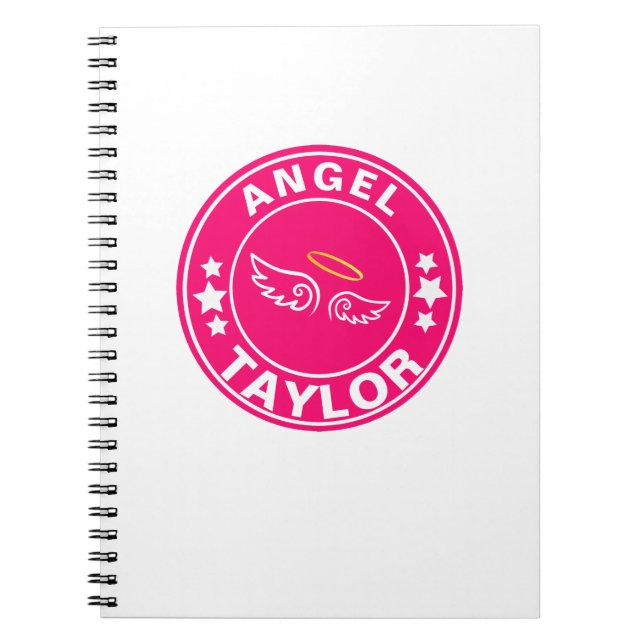 Caderno Espiral Notebook com nome personalizado princesa Anjo Rosa (Frente)