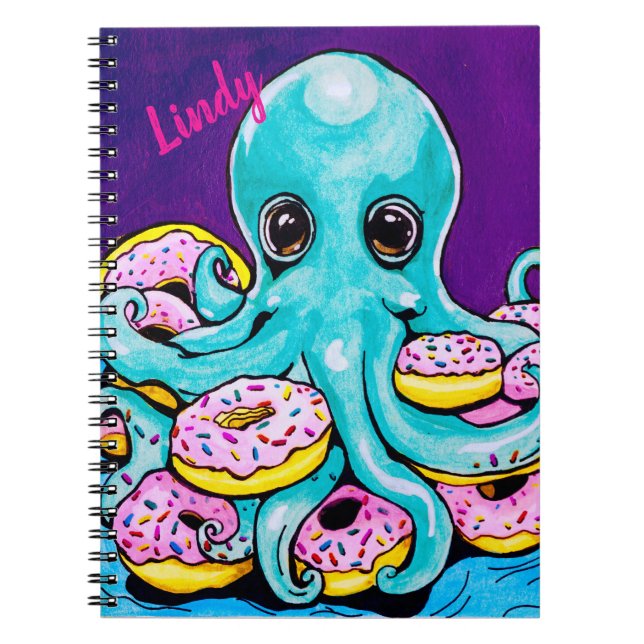 Caderno Espiral Notebook com Octopus e rosquinha Spiral (Frente)