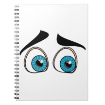 Notebook com olhos azuis curiosos