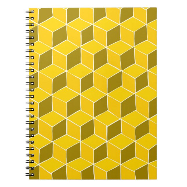 Caderno Espiral Notebook com padrão de colcha amarela (Frente)