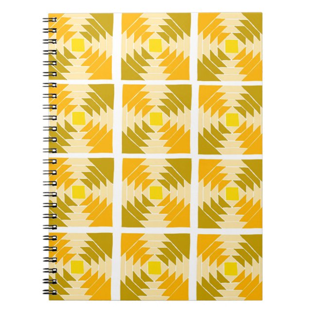 Caderno Espiral Notebook com padrão de colcha amarelo (Frente)