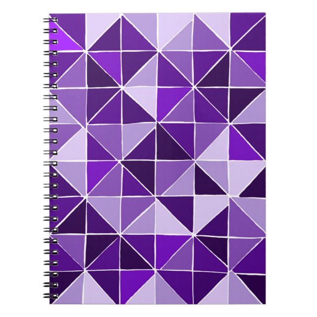 Caderno Espiral Notebook com padrão de colcha triangular roxo (Frente)