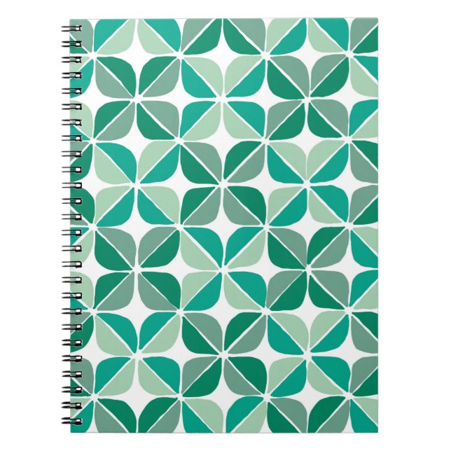 Caderno Espiral Notebook com padrão de colcha verde (Frente)