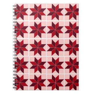 Caderno Espiral Notebook com padrão de colcha vermelha