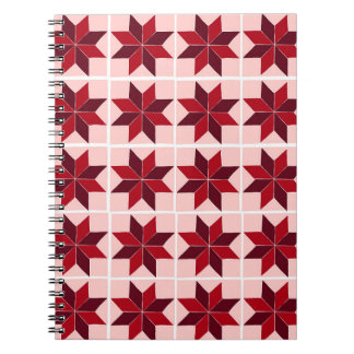 Caderno Espiral Notebook com padrão de colcha vermelha