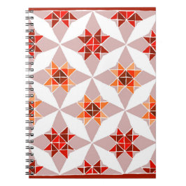 Caderno Espiral Notebook com padrão de colcha vermelho e laranja