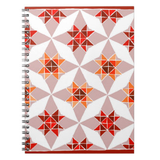 Caderno Espiral Notebook com padrão de colcha vermelho e laranja