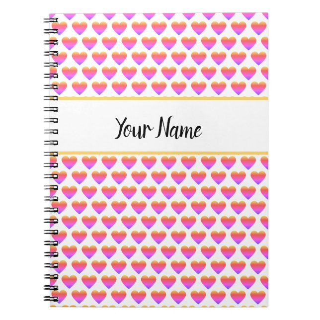 Caderno Espiral Notebook com Padrão de Coração de Nome Personaliza (Frente)