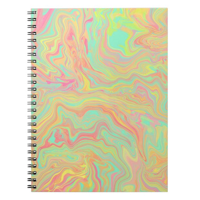 Caderno Espiral Notebook com padrão de espiral líquida amarelo-ver (Frente)