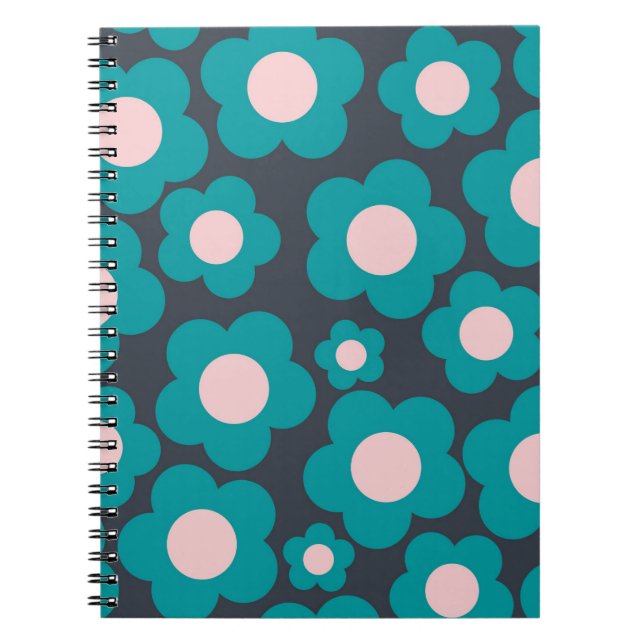 Caderno Espiral Notebook com padrão de flor de Hippie azul pré-dis (Frente)