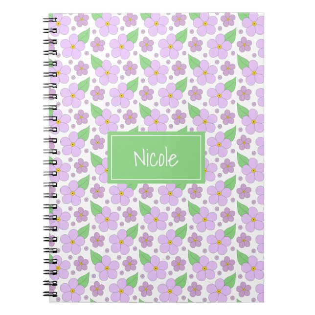 Caderno Espiral Notebook com Padrão de Flores Lilac (Frente)