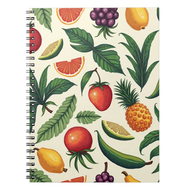 Caderno Espiral notebook com padrão de fruta tropical (Frente)