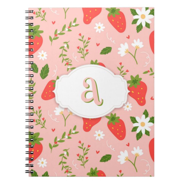 Caderno Espiral Notebook com padrão de morango bonito e espiral (Frente)