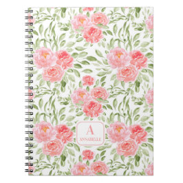 Caderno Espiral Notebook com padrão de pedonia aquática Monograma