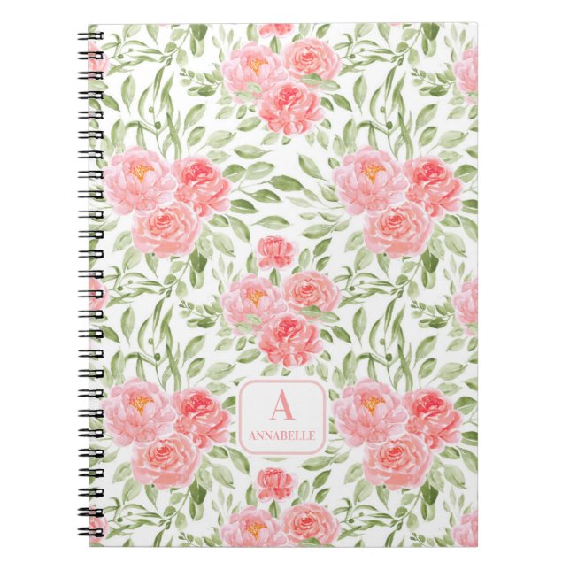 Caderno Espiral Notebook com padrão de pedonia aquática Monograma (Frente)