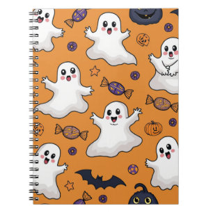 Caderno Espiral Notebook com padrão fantasma do Halloween