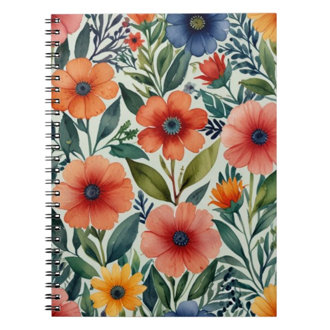 Caderno Espiral Notebook com Padrão Floral Espiral elegante (Frente)