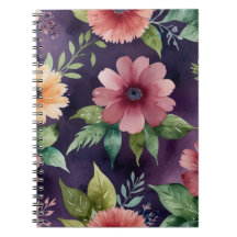 Notebook com Padrão Floral Espiral elegante