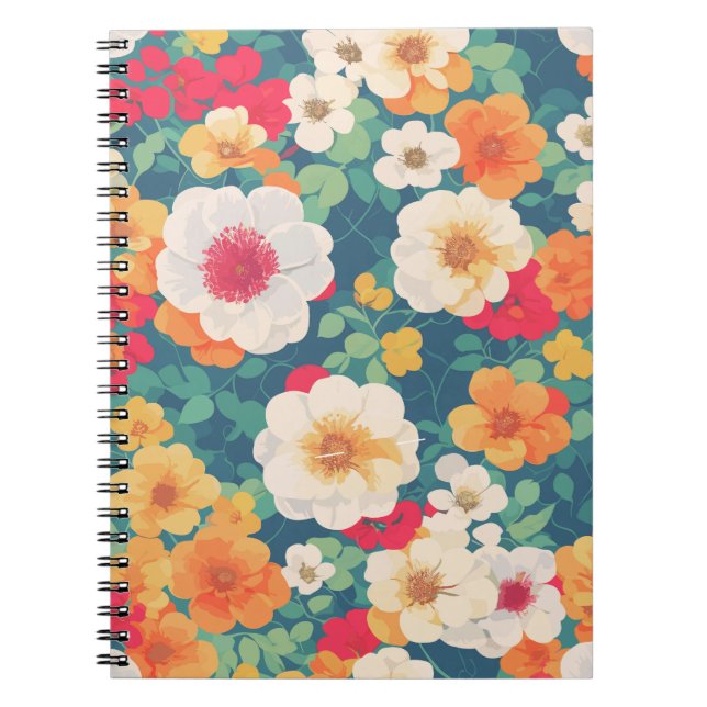 Caderno Espiral Notebook com padrão floral vibrante (Frente)