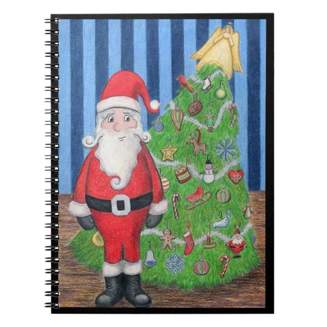 Caderno Espiral Notebook com papais noeis e árvore de Natal (Frente)