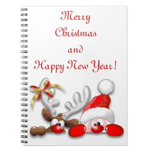 Caderno Espiral Notebook com Papais noeis engraçados e cartoon de