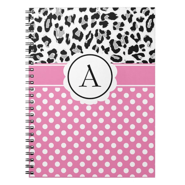 Caderno Espiral Notebook com pontos e animais impressão monograma (Frente)