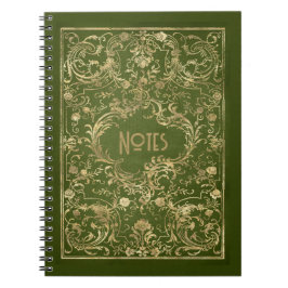 Caderno Espiral Notebook com quadro verde e Dourado em ornamentado