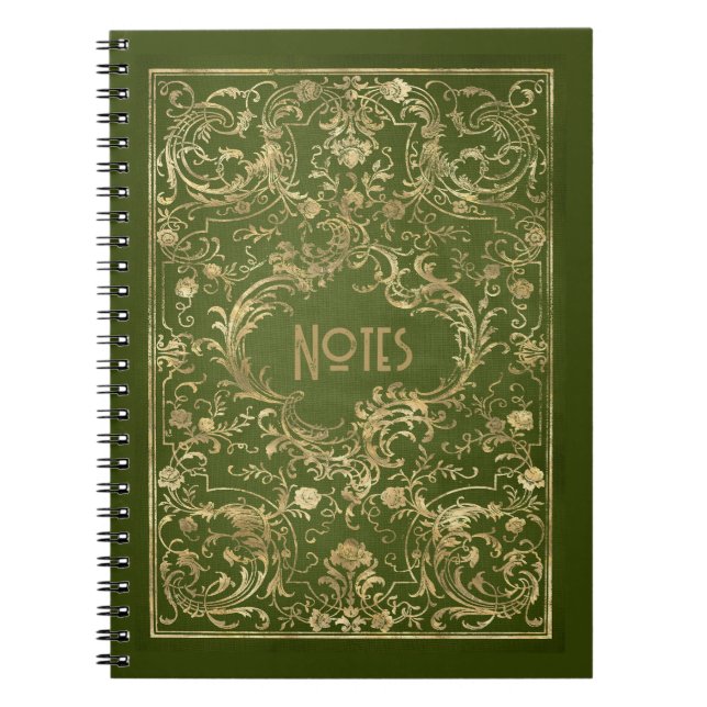 Caderno Espiral Notebook com quadro verde e Dourado em ornamentado (Frente)
