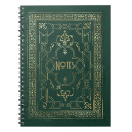 Caderno Espiral Notebook com quadro verde e Dourado em ornamentado