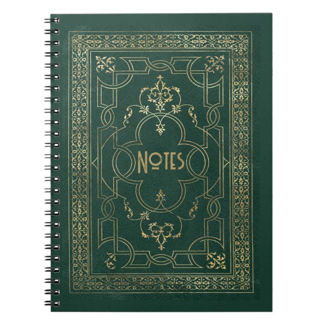 Caderno Espiral Notebook com quadro verde e Dourado em ornamentado (Frente)
