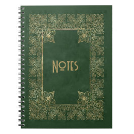 Caderno Espiral Notebook com quadro verde e Dourado em ornamentado