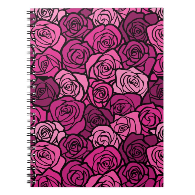 Caderno Espiral Notebook com rosas rosa-safra (Frente)