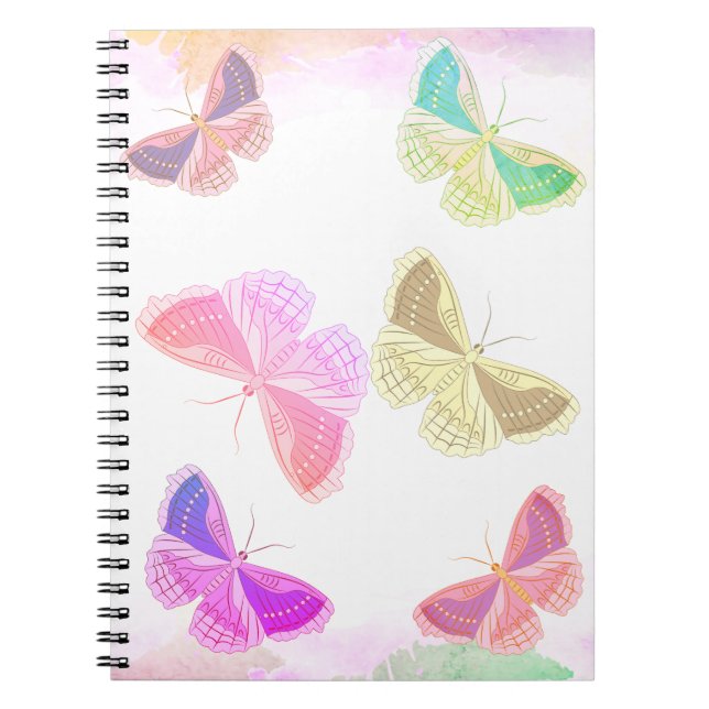 Caderno Espiral Notebook com seis borboletas coloridas diferentes (Frente)