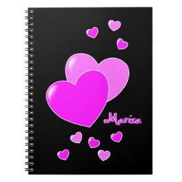 Caderno Espiral Notebook Com Seu Nome, Corações Pretos E Rosa