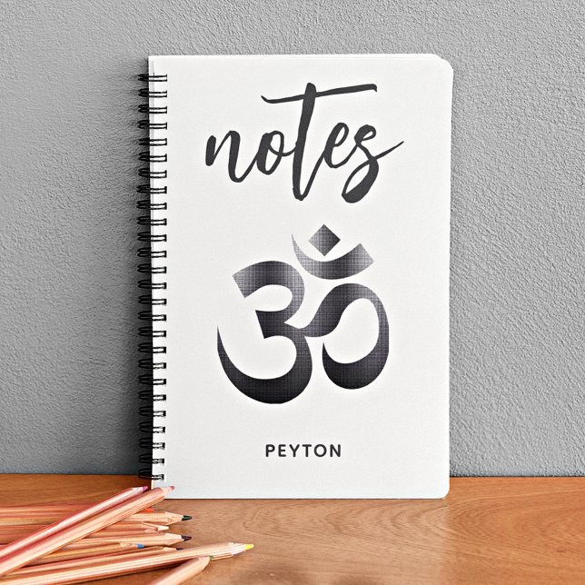 Caderno Espiral Notebook com símbolo de Om metálico texturizado pr (Criador carregado)