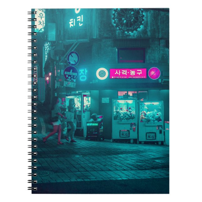 Caderno Espiral Notebook com Sinal de Neon City Neon da Coreia do  (Frente)